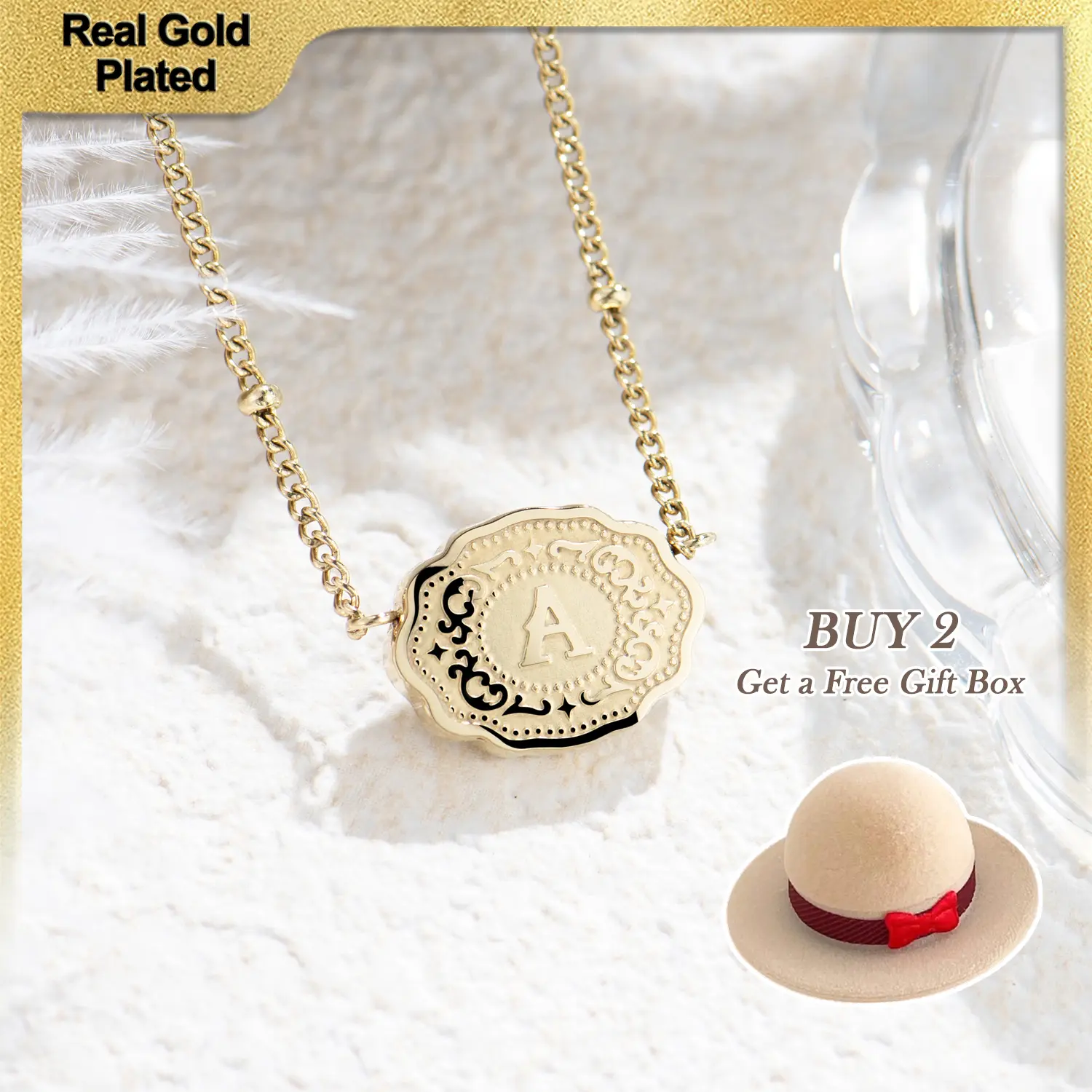Holylegend 14K Real Gold-Plated Mini Letter Scalloped Edge Pendant Necklace, Reversible Western Style Jewelry, Mother’s Day Gift for Women & Men