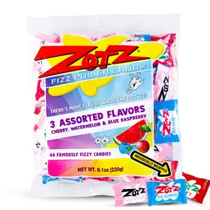 Zotz Fizzy Bulk Candy (Assorted, 46 Units)- Hard Candy Individually Wrapped- Assorted 3 Fruit Flavors, Cherry, Watermelon & Blue Raspberry- From Italy Since 1970