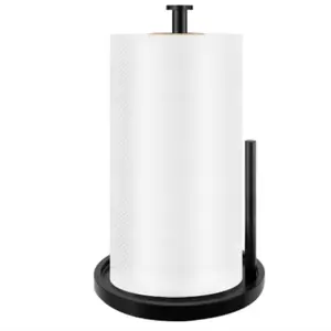 Paper Towel Holder Countertop, Standing Paper Roll Holder with Anti Slip Weighted Base, Stainless Steel Freestanding Paper Towel Holder for Kitchen, Black