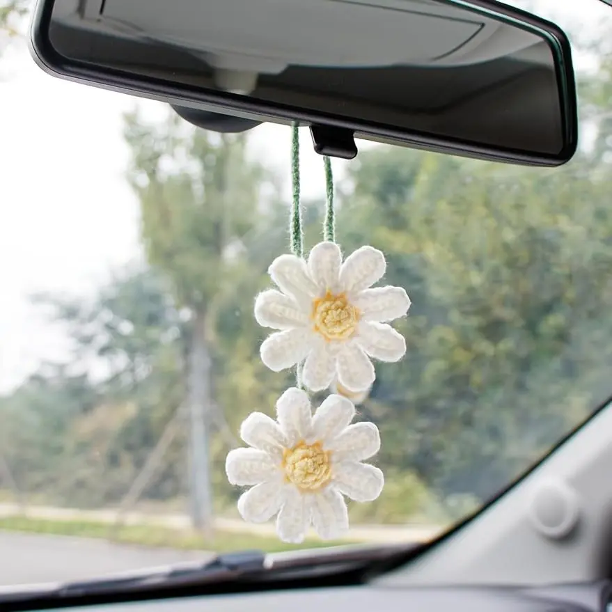 Cute Daisy Design Car Rear View Mirror Hanging Charm, Flower Design Car Rear View Mirror Hanging Decoration, Universal Car Interior Accessories