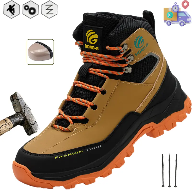 Advanced color scheme Work Sneakers Men Indestructible Shoes Work Safety Shoes With Steel Toe Cap Puncture-Proof Male Security Protective Shoes Anti-slip wear resistant Shoes Mens steel toe work boots