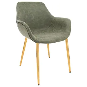 LeisureMod ECG26G 33 x 25.2 x 24.5 in. Markley Modern Leather Dining Armchair Kitchen Chair with Metal Leg, Olive Green & Gold
