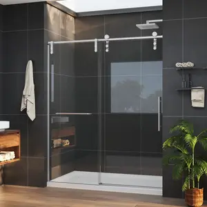 Frameless Sliding Glass Shower Doors - Anchor-B Allsumhome 56"-60"W x 70"H Tempered Glass Enclosure with Easy Clean Coat and Brushed Nickel Finish