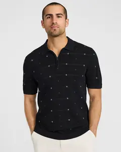 Express Textured Geo Striped Dot Cotton Quarter Zip Sweater Polo