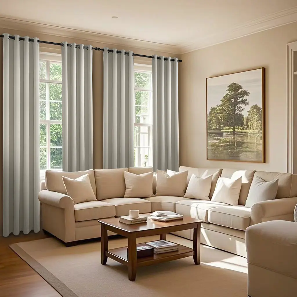 4-Panel Solid Colors Polyester Fiber Thick Fabric Dark Blackout Window Drapes - Light-Blocking, Heat-Insulating, Machine Wash Cold Living Room Decor Curtains with Cable Rings (Multi-Size Option Available), Privacy Focus, Three-Layer Weave