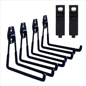 Garage Hooks, 4 Pack Wall Mount Storage Hanger with 2 Extension Cord Holder Organizer, Heavy-Duty 7.5 inch Long Hooks for Ladder, Ski, Sports, Utility, Garden Tool, Hose Storage Rack Organizer