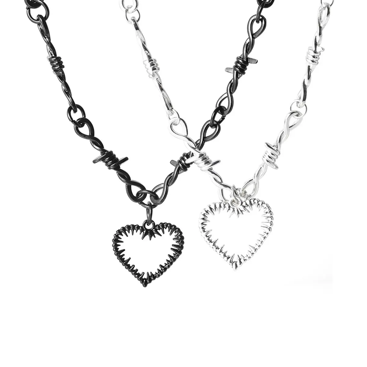 Women's Crafted-in-Silver Unisex Strength Love Thorn Statement Necklace - Single Strand Minimalist Clavicle Chain with Artificial Gemstone Heart, Casual Daily Wear Adults Jewelry