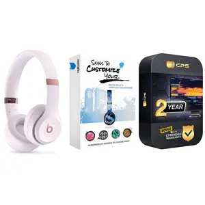 Beats Solo 4 Bluetooth Wireless On-Ear Headphones with MightySkins Protective Skins and 2 Year Extended Warranty Bundle - Cloud Pink