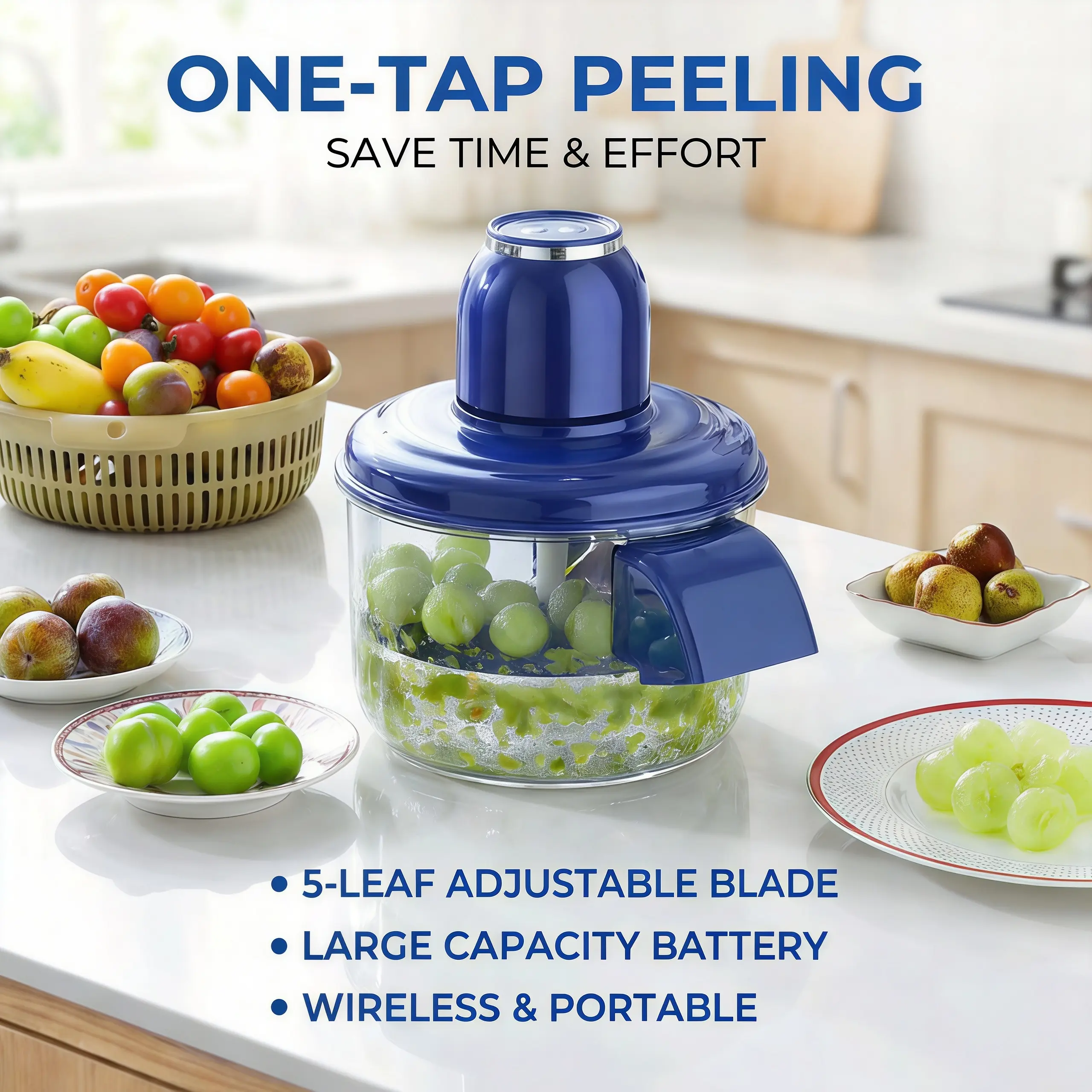 2-in-1 Rechargeable Automatic Peeler - 50W Motor, 5-Blade, USB Type-C Kitchen Fruit Utensil, Kitchen Utensil for Small to Large Foods, Utensils