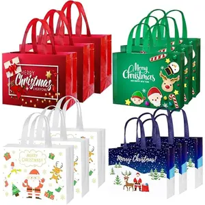 12 Pack Large Christmas Gift Bags - Reusable Christmas Tote Bags Non-Woven, Xmas Shopping Bags with Handles, for Christmas Treat Bags, Gifts Wrapping, Xmas Party Supplies 12.6'' X 9.8'' X 4.5'