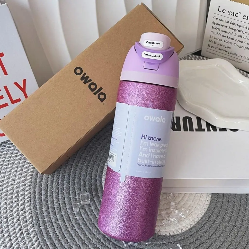 Owala Premium Insulated Stainless Steel Water Bottle – Sparkling Glitter Purple Finish, 2-in-1 Leak-Proof Lid, 24 oz & 32 oz