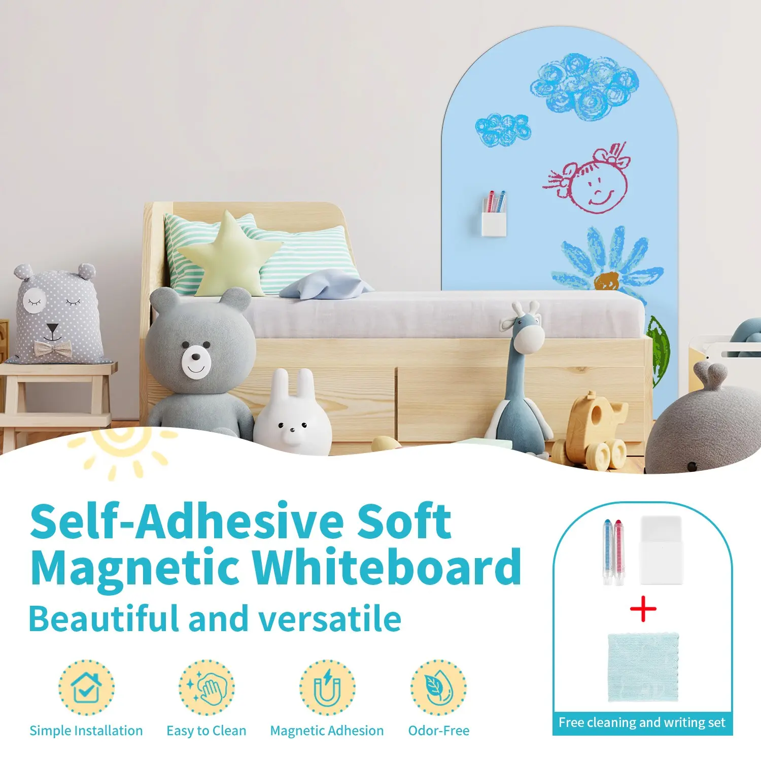 Self-Adhesive Soft Magnetic Whiteboard, 50x90cm Panel, Strong Adhesion, Suitable for Kids' Rooms, Home Offices, Educational Settings