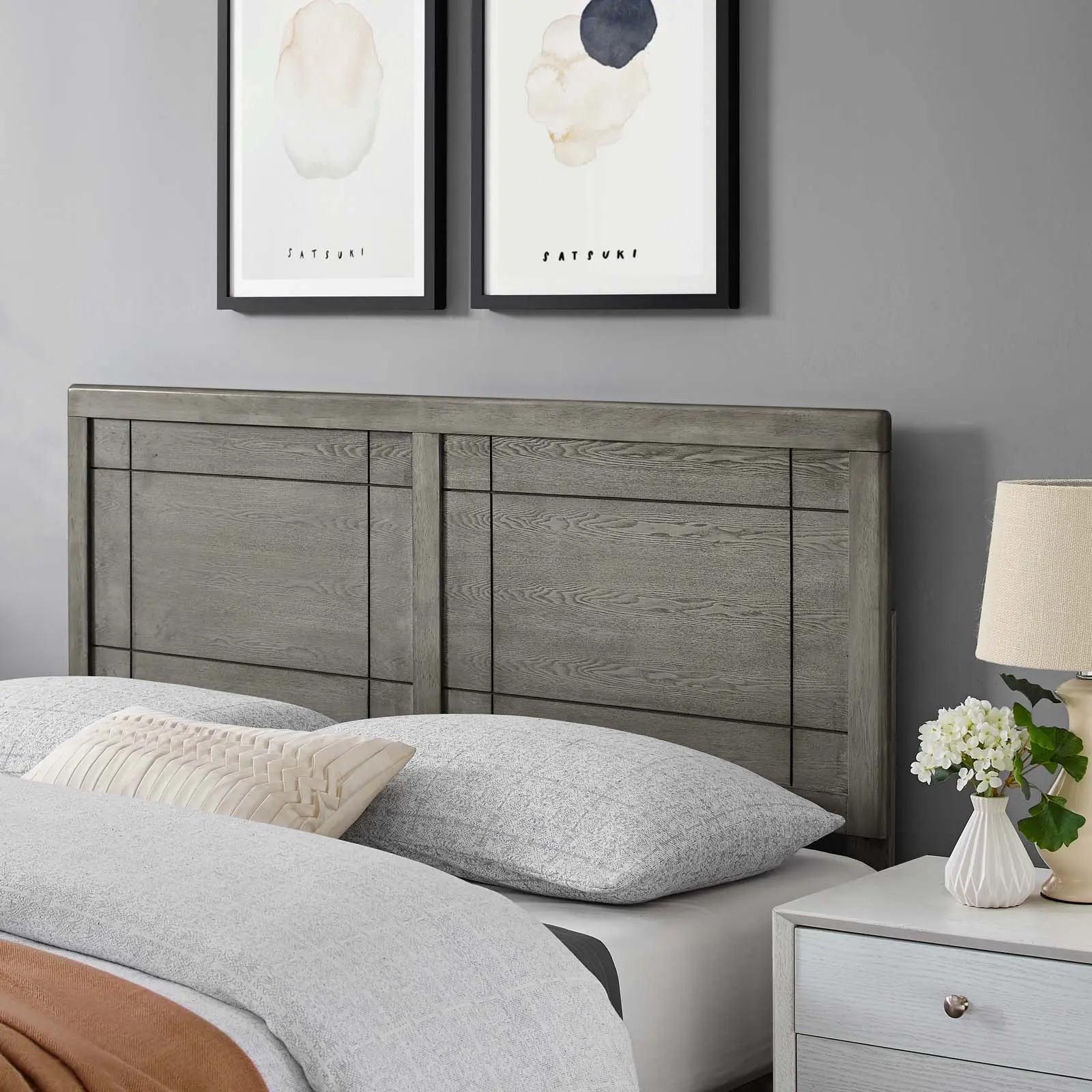 Modway Archie King-Size Wood Headboard, Gray - Luxury Bedroom Indoor Furniture, Luxury Bedroom Furniture