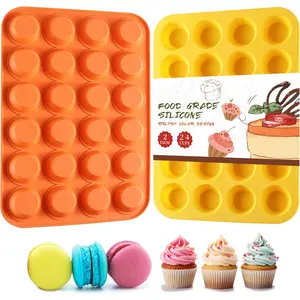 2 count  Mini Muffin Cupcake Pan,  Nonstick 24 Cups  Muffin Pans for Baking,  for Muffin, Cakes, Tart, Bread, Dishwasher Safe (Stylish Orange + Yellow, 24 Cups Each)