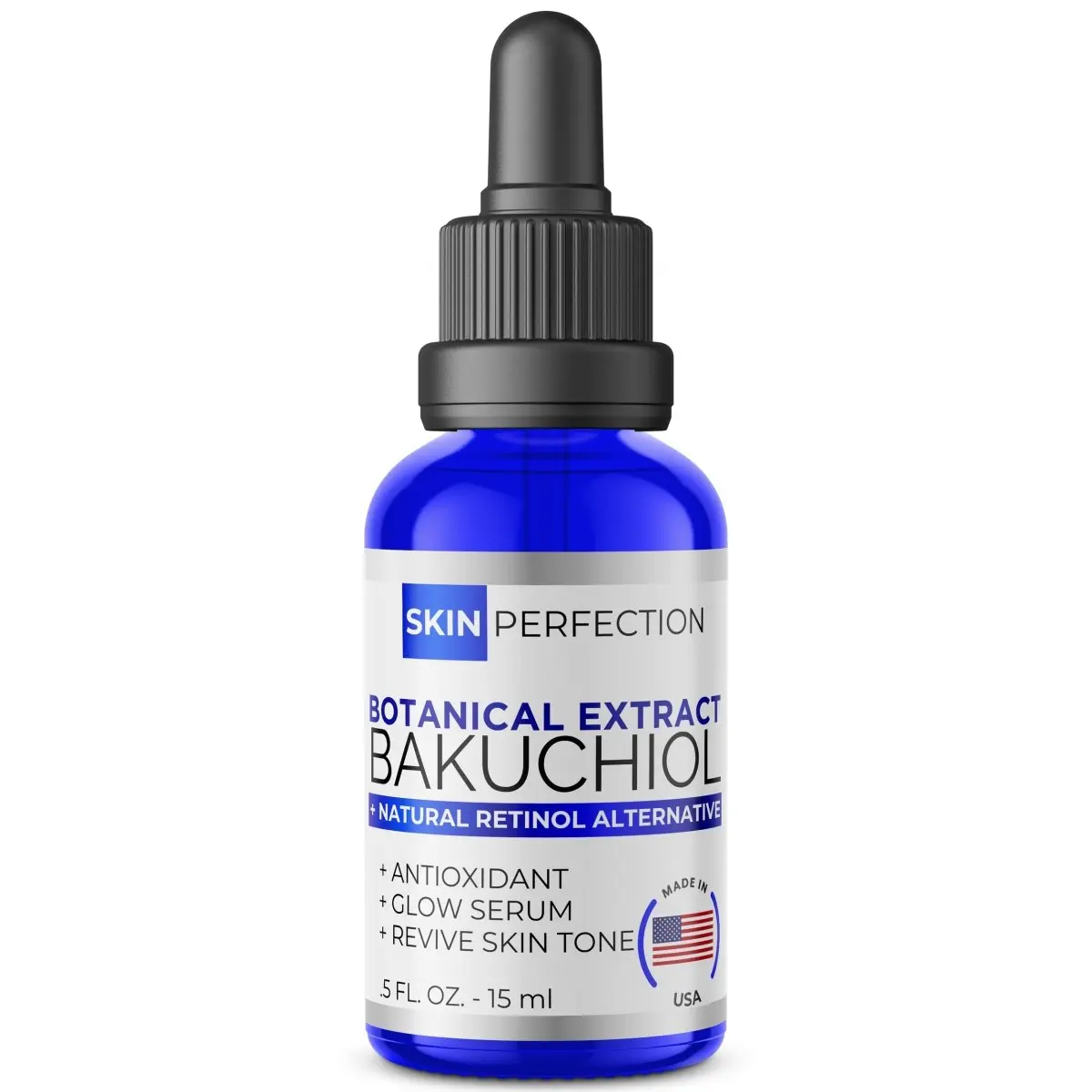 Skin Perfection Bakuchiol Serum Booster, 0.5oz Plant-Based Gentle Formula with Retinol, Peptides & Dropper Applicator