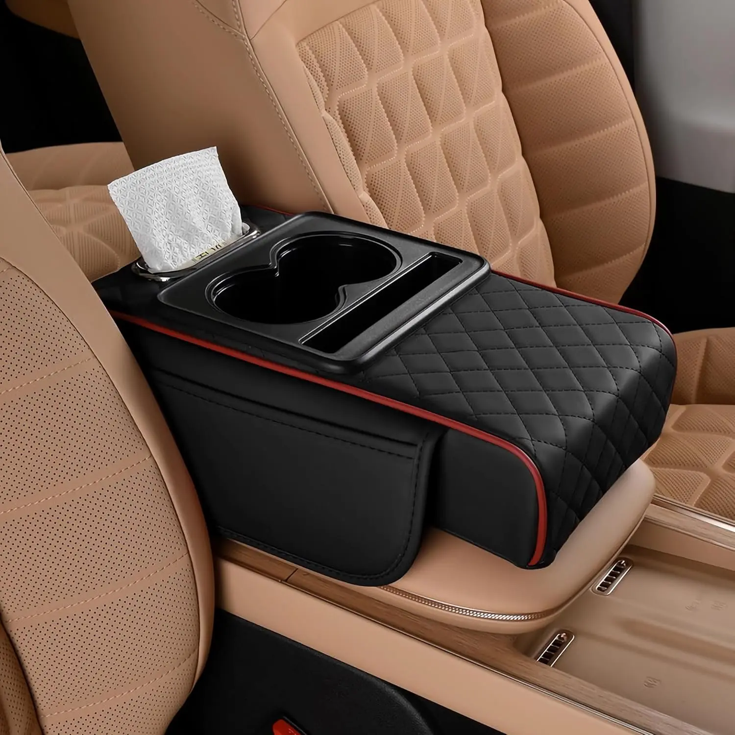 5-in-1 Universal Car Interior Organizer - Cars Accessories, Cup Holder, Phone Storage, Center Console Armrest Pad, Storage Bag & Armrest Box Pocket for Long-Distance Travel, Car Accessories