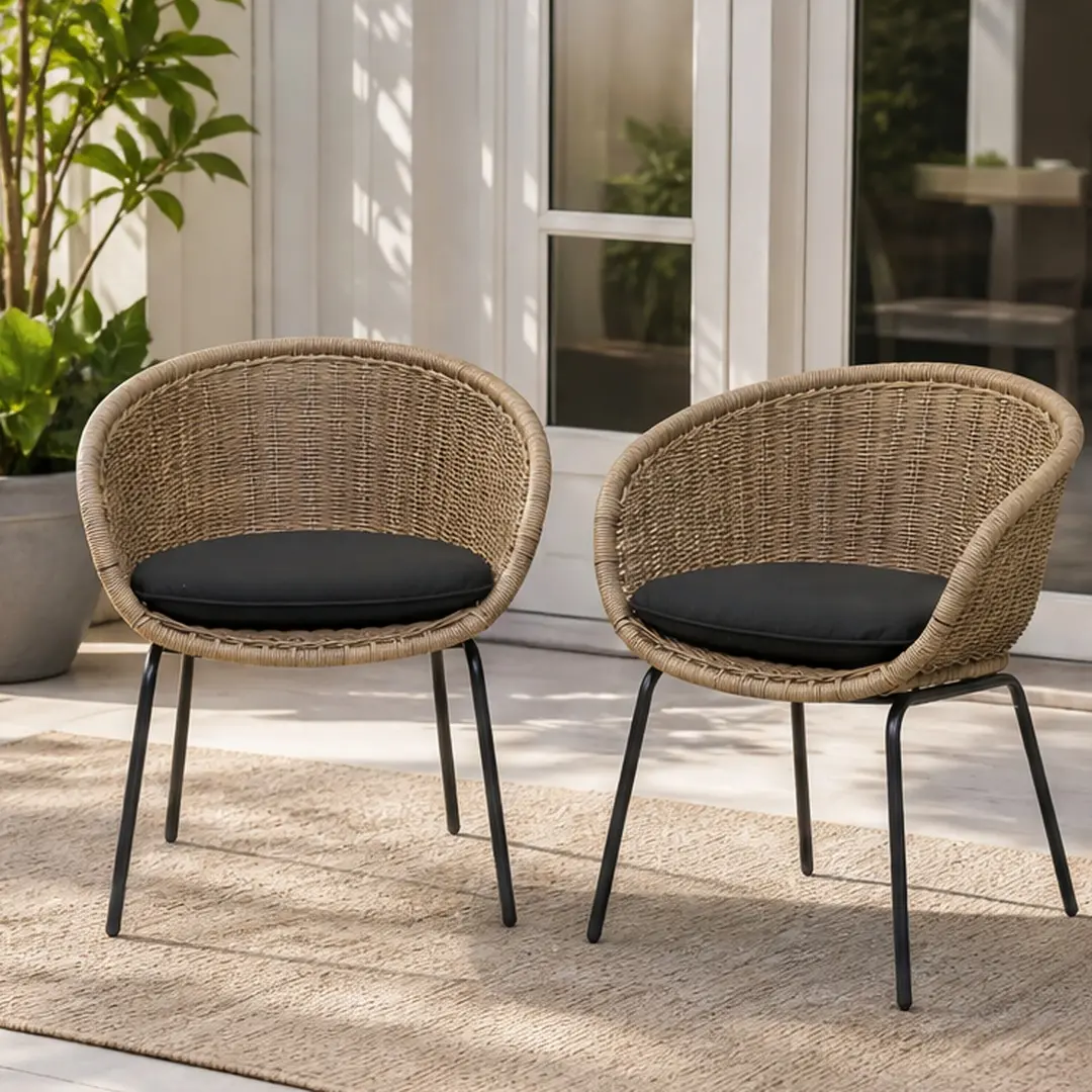 ARCH Outdoor Armless Handwoven Durable Rattan Weave Bucket Chair Set of 2 with Removable Cushion - Weather-Resistant, Sturdy Steel Frame, 270 lbs Capacity, 37.80in W x 71.00in D x 28.30in H, 14.30 lbs - Patio Backyard Furniture for All Seasons