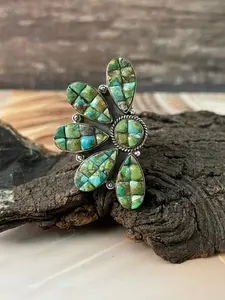 Handmade Sterling Silver Sonoran Cobble Collection: Sonoran Mountain Turquoise Adjustable Ring "Signed Nizhoni"