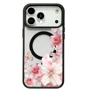 Magnetic Soft Case for iPhone 17 16  15 14 13 12 11 Pro Max Plus Air  Blush Floral Cascade Pattern Anti-Yellowing Shockproof ultra-thin Silicone Crystal Transparent Acrylic Cover Supports Wireless Charging