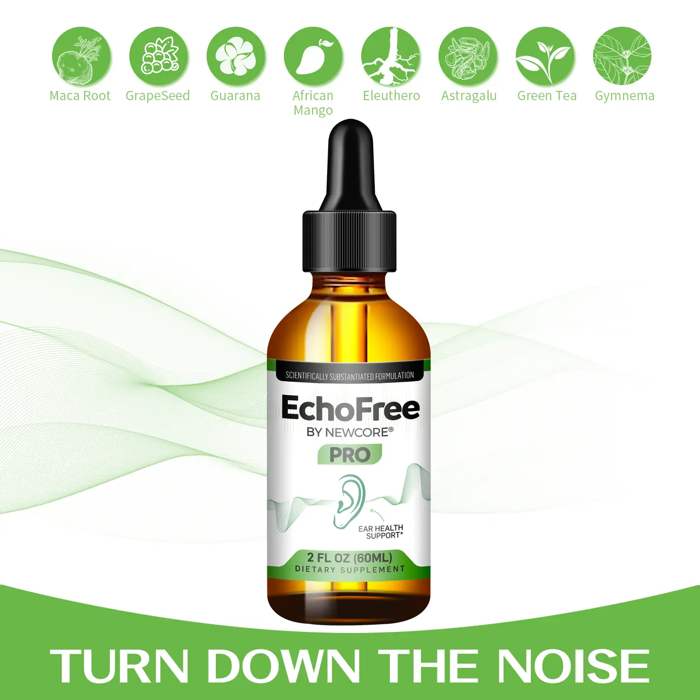NEWCORE EchoFree PRO 2oz Liquid Formula for Ear Wellness with Chromium Picolinate Ginkgo Biloba & GABA Vegan Daily Support for Quiet Focus & Clarity 2