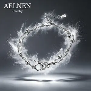 AELNEN 925 Sterling Silver Double Layer Beaded Bracelet, Interlocking Circle Charm, Hypoallergenic Stackable Jewelry