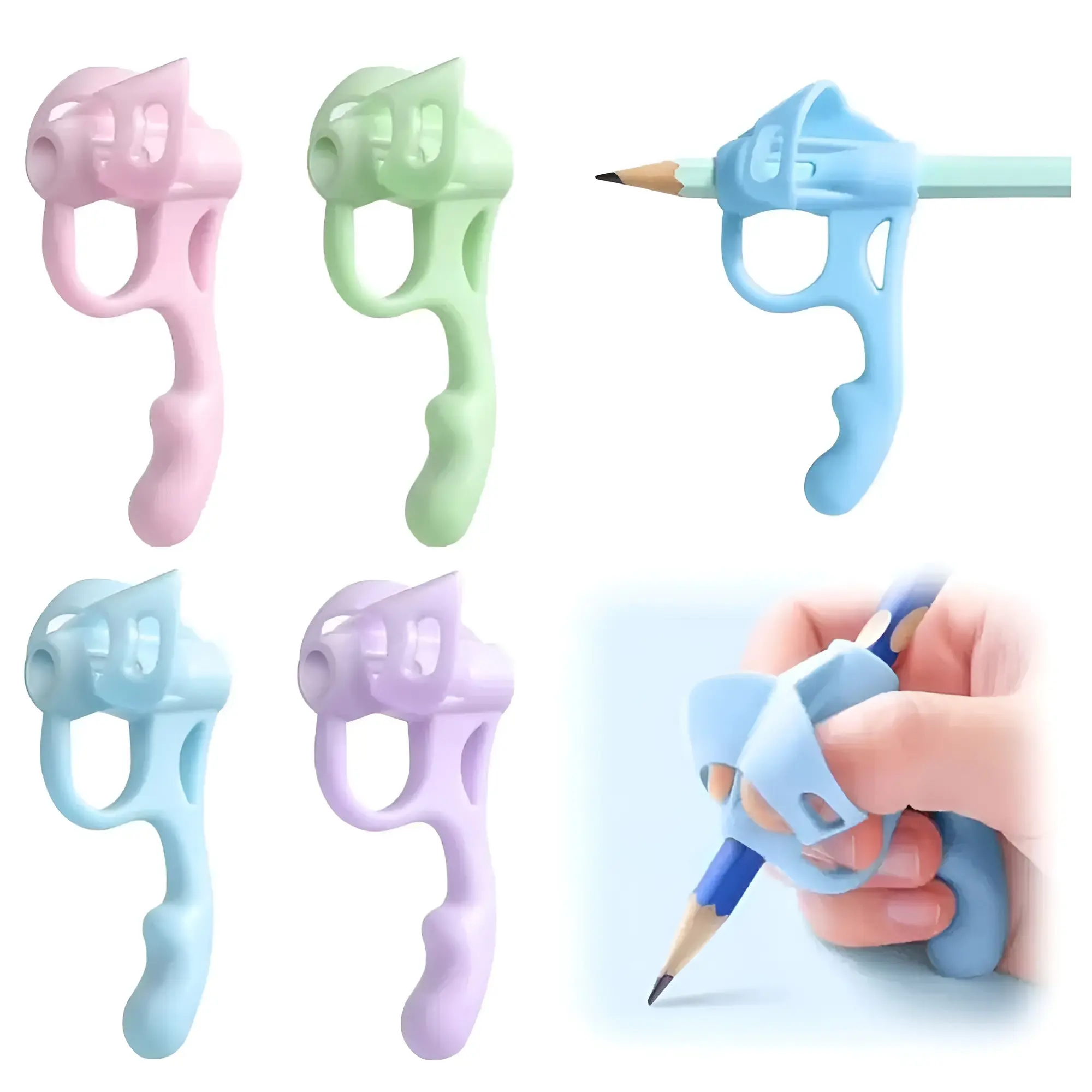 5-Pack Silicone Pencil Grips for Kids, Writing Learning Tool, Pen Holder Posture Corrector, Stationery Aid, Office Stationery Supplies, Writing tools