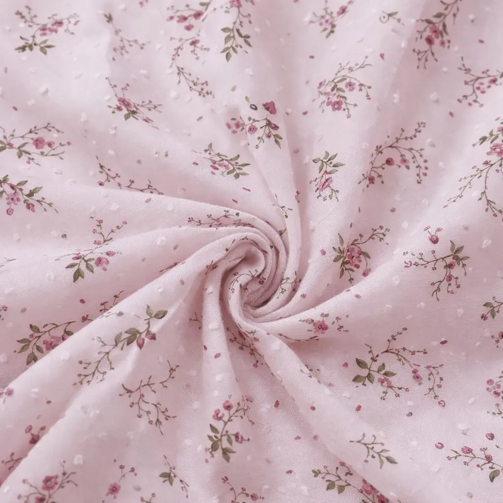 1 Piece Cotton Jacquard Cut Fabric, Pure Cotton Embossed Printed Dot & Small Floral Material, Soft Thin Fresh Tencel-like Printed Cloth Width: 59 inches, Length: 36/108/180 inches.