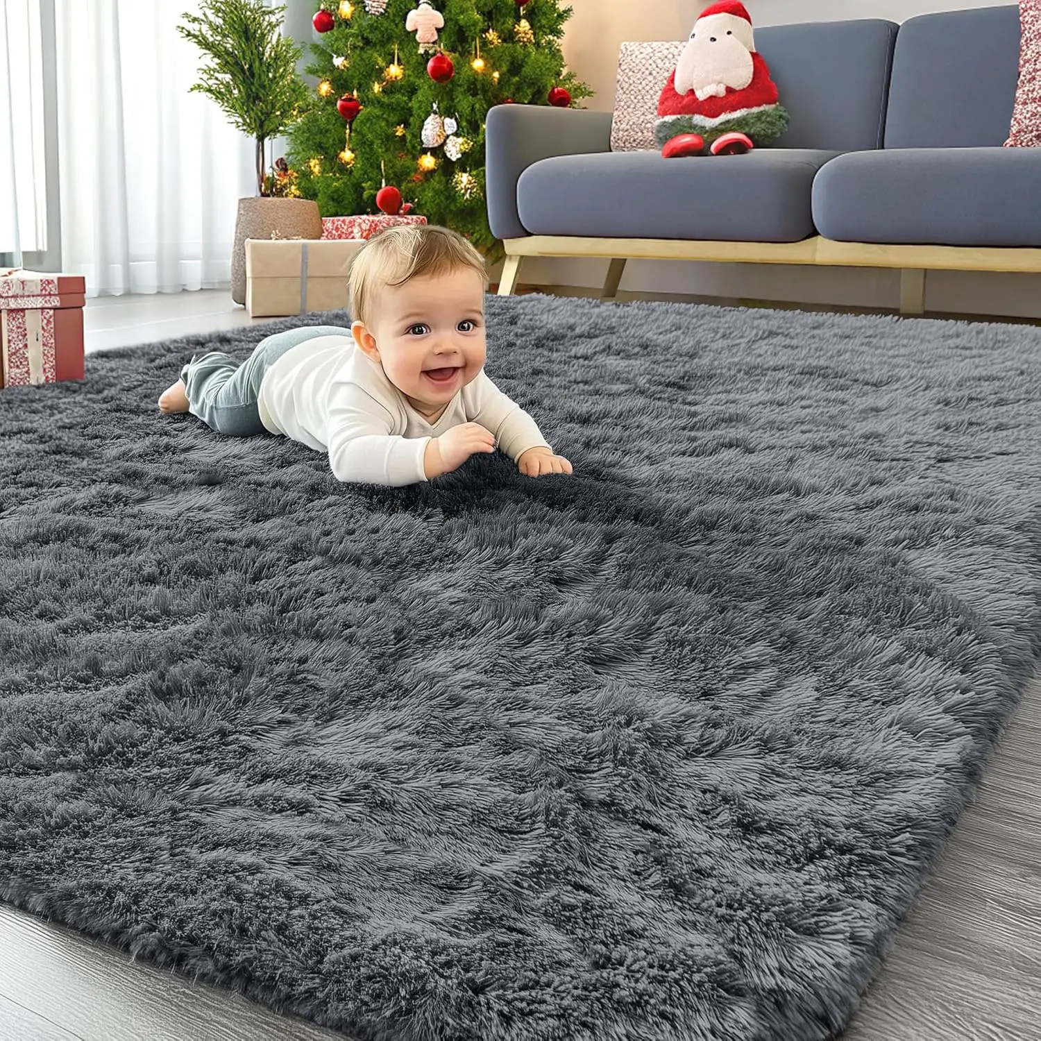 New Deal - Area Rugs for Living Room Bedroom, Machine Washable 4x5.9 ft Soft Fluffy Shaggy Bedside Rug, Indoor Floor Carpet for Kids Girls and Boys, Dorms, Nursery Rooms, Home Decor Aesthetic, Grey