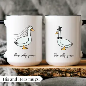 Mr. and Mrs Silly Goose Wedding Mug Engagement Coffee Mug Funny Newlywed Gift For Couples Husband to be Gift for him Fiance Present For Her