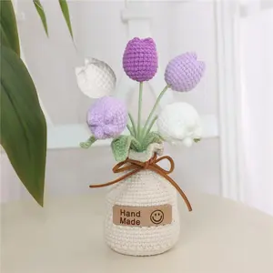 Handmade Crochet Tulip Vase, Cute Flower Vase, Decorative Flower Pot for Home Living Room Bedroom Dining Room, Home Decor, Ornaments