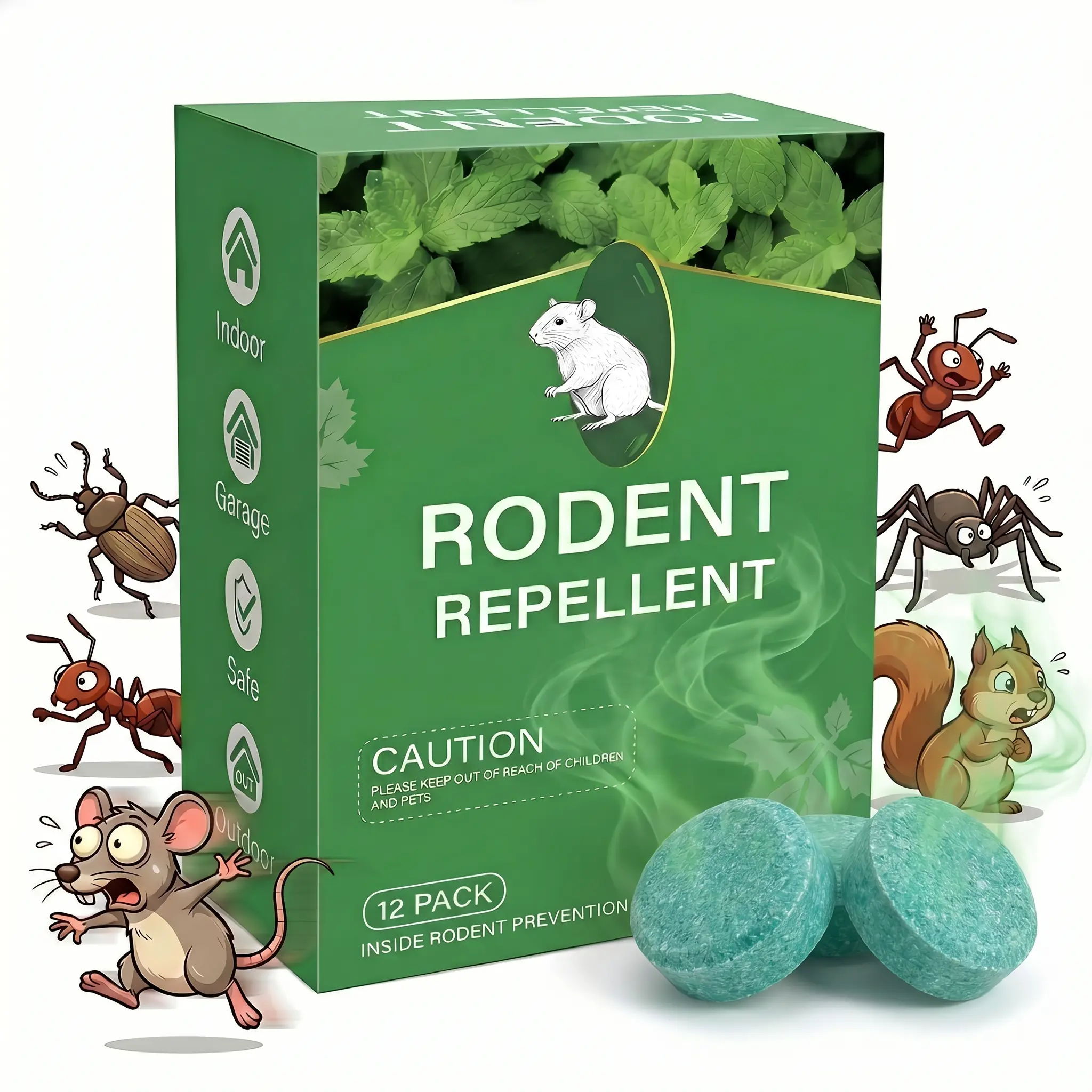 12-Pack Plastic Mint-Scent Oil-Infused Natural Rodent Repellent Balls, Pesticide-Free Pest Deterrent Balls, Family & Pet Safe Mouse Rodent Repellent for Indoor Home Garden Use