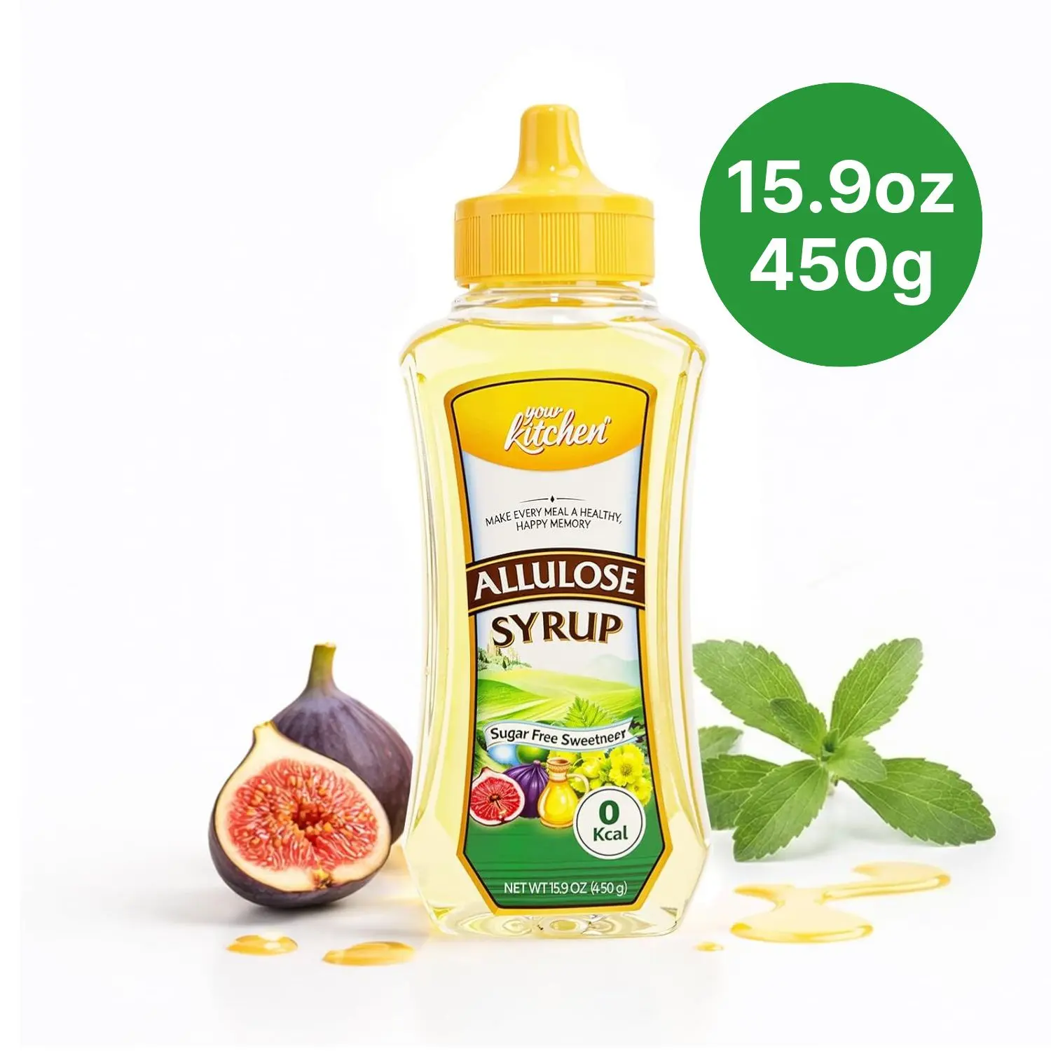 YourKitchen Keto Allulose Syrup 15.9 Oz - 99.5% Liquid Allulose | Zero Calorie Sweetener, Stevia Blend Thin Syrup, Low Glycemic, Non Erythritol, 0 Net Carbs Sugar Substitute