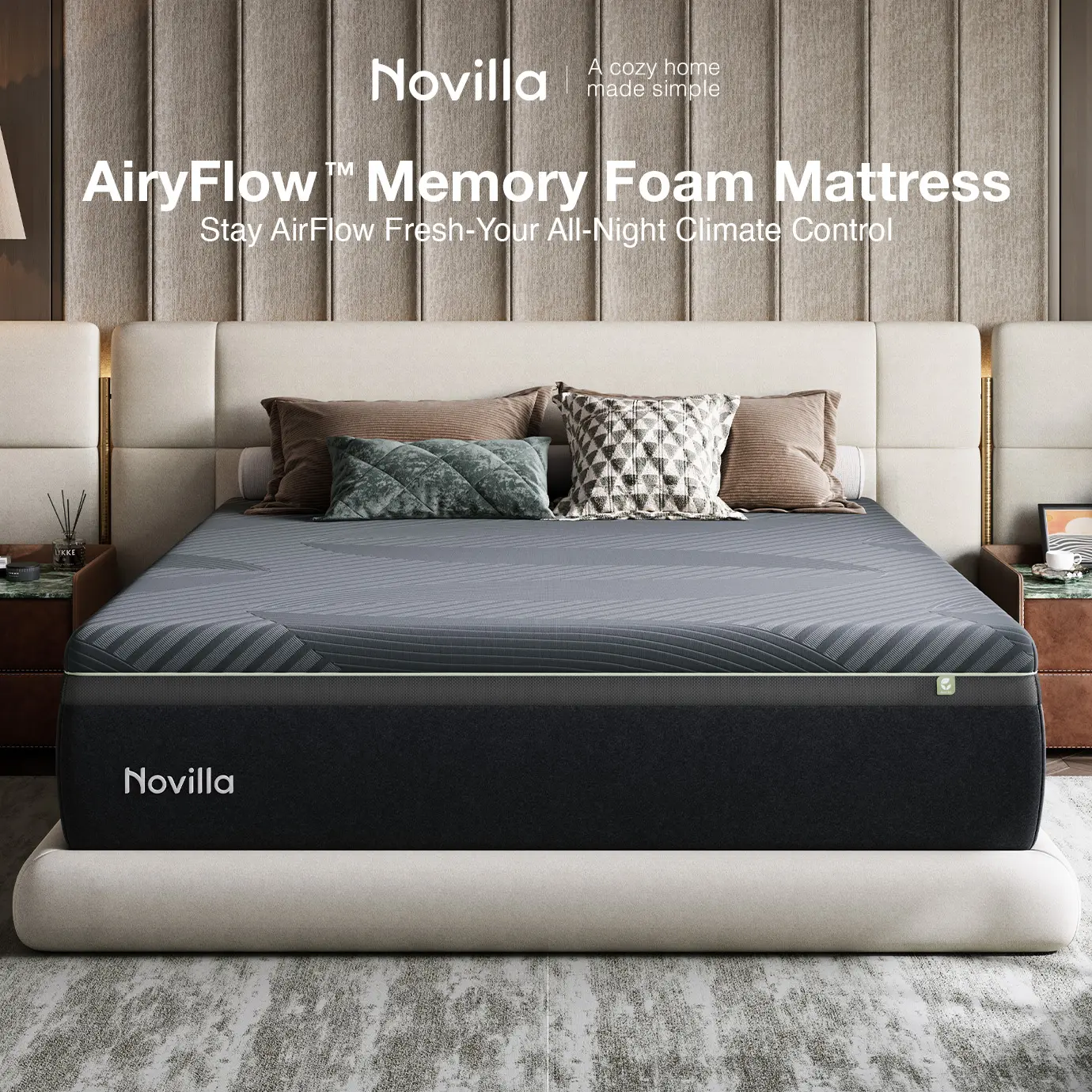 Novilla AiryFlow Memory Foam Mattress- Cool Night & Spinal Alignment, Pressure Relief & Motion Isolation, Green Tea-Infused, CertiPUR-US Certified, Medium Firm,Back To School