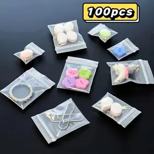 100 Mini Reusable Transparent Plastic Bags, Small Self-Sealing Storage Bags for Jewelry DIY Beads Parts, Clear Small Items Organizer, Durable Plastic Organizers, Reusable Pouch