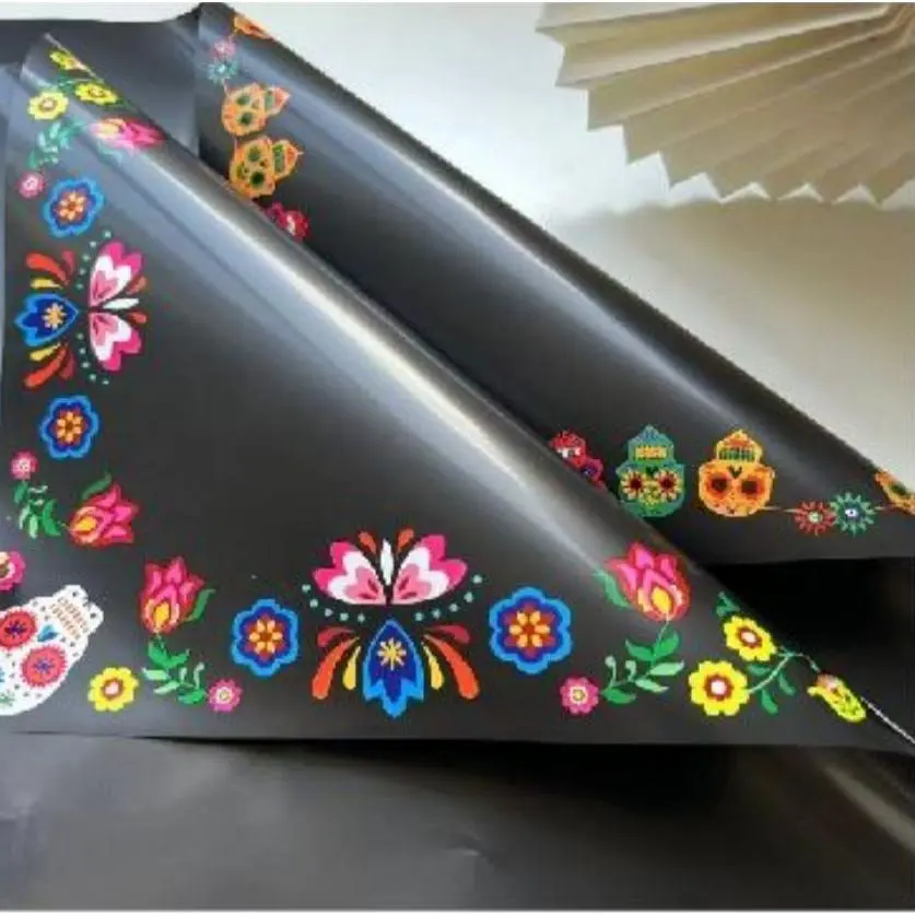 Korean Waterproof Floral Wrapping Paper 58cm x 58cm Talavera Inspired Skulls & Flowers for Florists Gift Shops & Crafts
