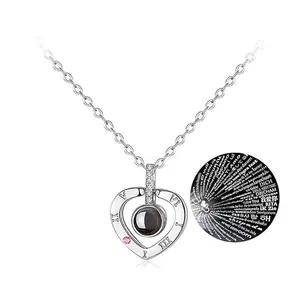 I Love You Valentines Day Necklace 100 Languages Projection Love Heart pendant Necklace for Women Valentine's Day Birthday Gifts for Wife Girlfriend Mom valentines day gifts jewelry