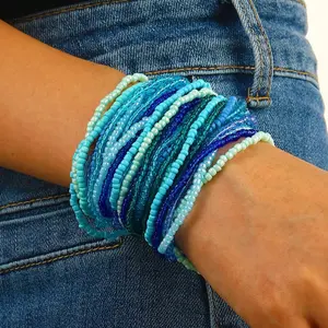 Set Bohemian Multilayer Stackable Seed Beaded Bracelets Colorful Beads Strand BFF Wristbands Bracelet for Women Summer Beach Hawaii Jewelry Birthday Gifts