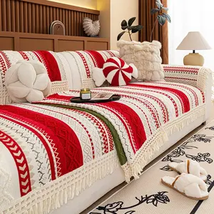 Vintage Chenille Sofa Cover, Sofa Slipcover, 1 Count Non-Slip Cushion, Fringe edges add a homey, lazy vibe, Perfect for living rooms, bedrooms, and offices, 100% Polyester, Suitable for single to four-seater sofas