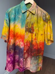 Men’s M Linen Rainbow Top short sleeve Oxford shirt