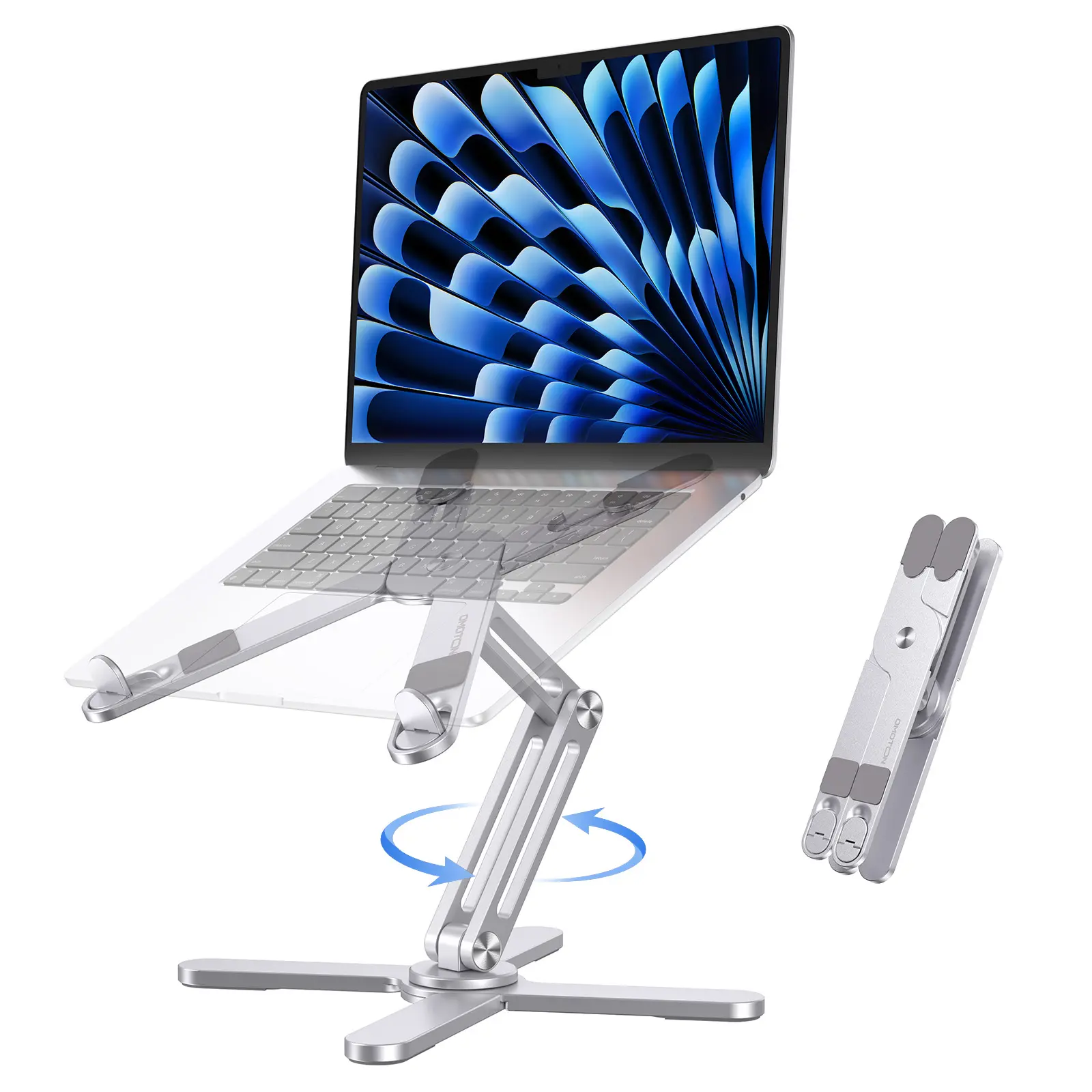 OMOTON All-Metal 360° Rotation Laptop Stand - Non-Slip Pads, Foldable Portable Cooling Ergonomic Tray, Monitor Riser, 16-Inch Max, 1.18"-10" Height, Fits 11-16in Devices, Office Accessories, Desk Gadgets for Home/Office