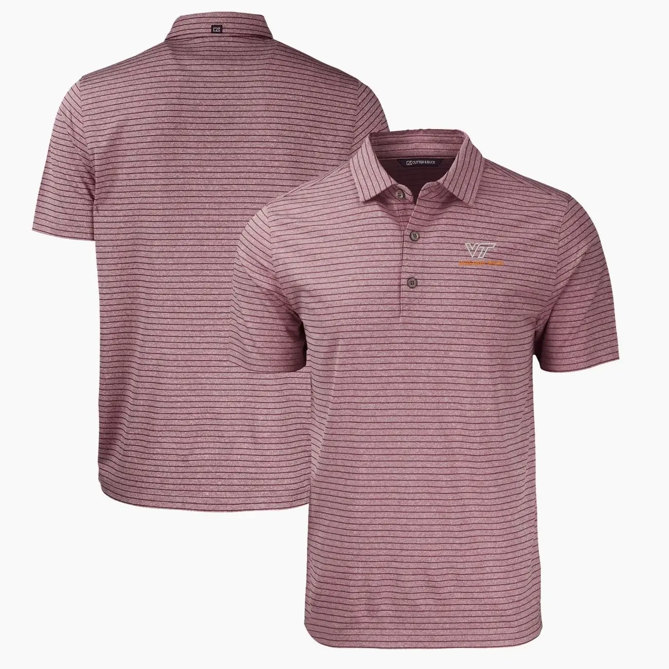 Virginia Tech Hokies Cutter & Buck Forge Eco Heathered Stripe Stretch Recycled Polo - Heather Maroon