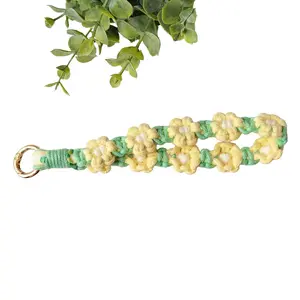 Green and Yellow Flower Macrame Wristlet Keychain