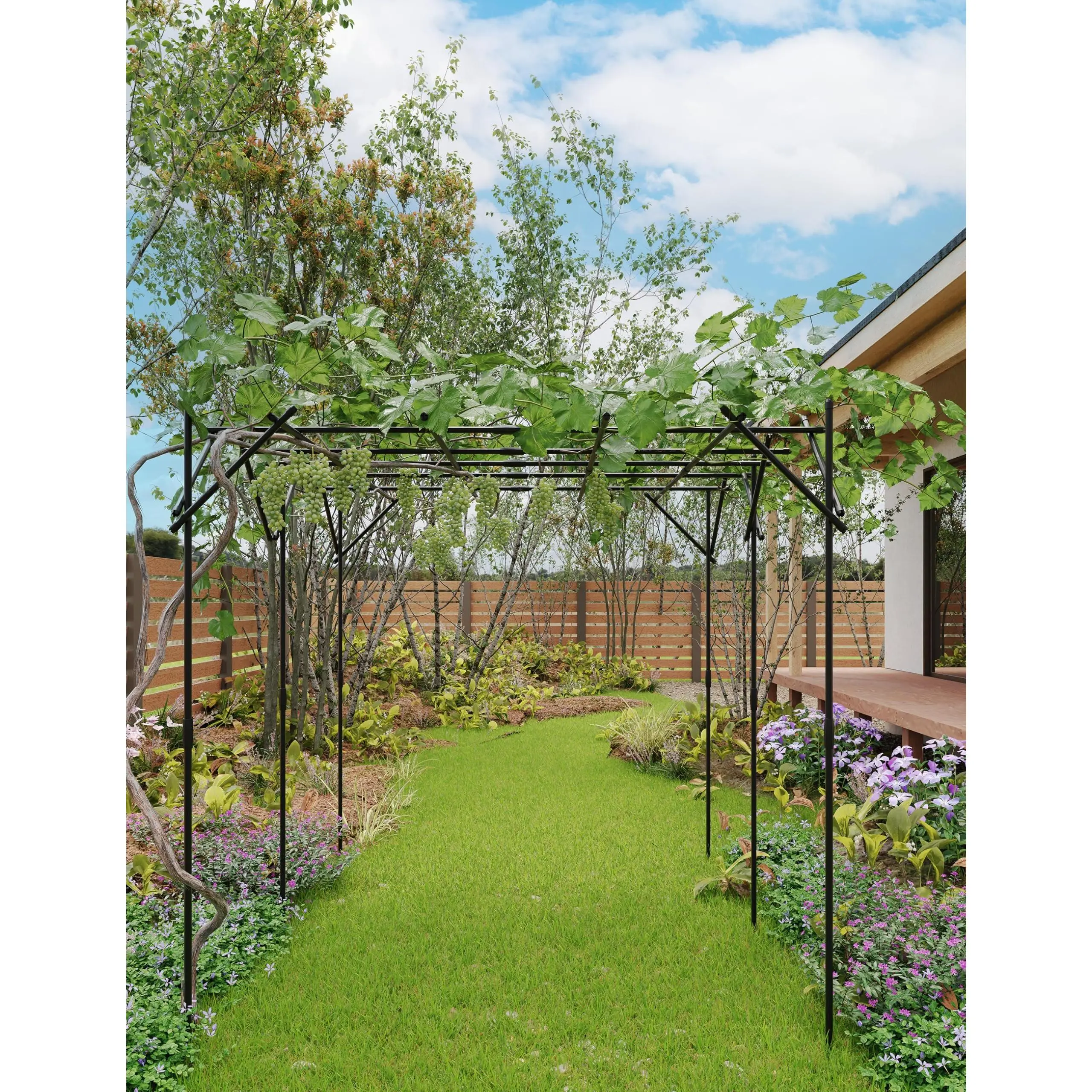 Modern Metal Square Garden Trellis - Patio Privacy Screen with Geometric Grid Panel, Climbing Flower & Vegetable Support