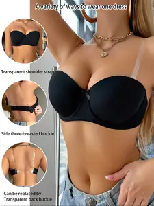 Women's Sheer Halter Neck Backless Knit Bralette, Summer, Removable Detachable Straps, Buckle, Multi-Wear Style, Invisible Design, Single Piece Underwear Womenswear, Lady