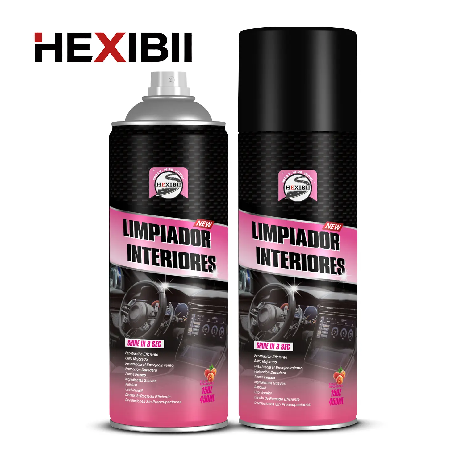 Hexibii Professional Grade Car Interior Cleaner & Polish 450ml Multi-Surface Detailer Spray, Car Cleaning Supplies & Interior Detailing Kit for Leather, Plastic Dashboards, Seats, Fabrics, No Residue, anti-aging uv protection wheel cleaner, Car Detailing