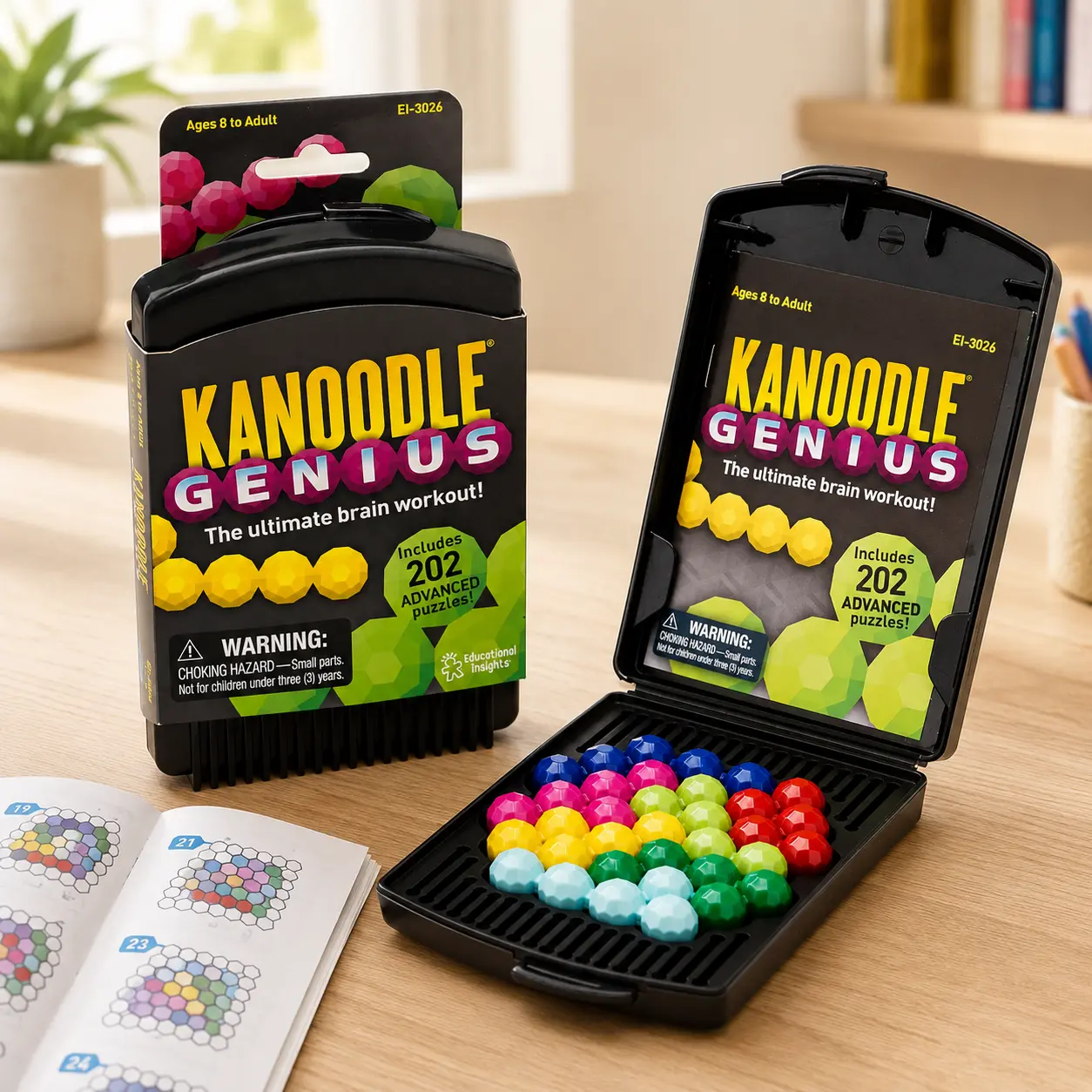 Educational Insights Kanoodle Genius 3D Brain Teaser Puzzle Game - 202 Challenges, Single Player Logic & Spatial Reasoning Toy for Kids & Adults