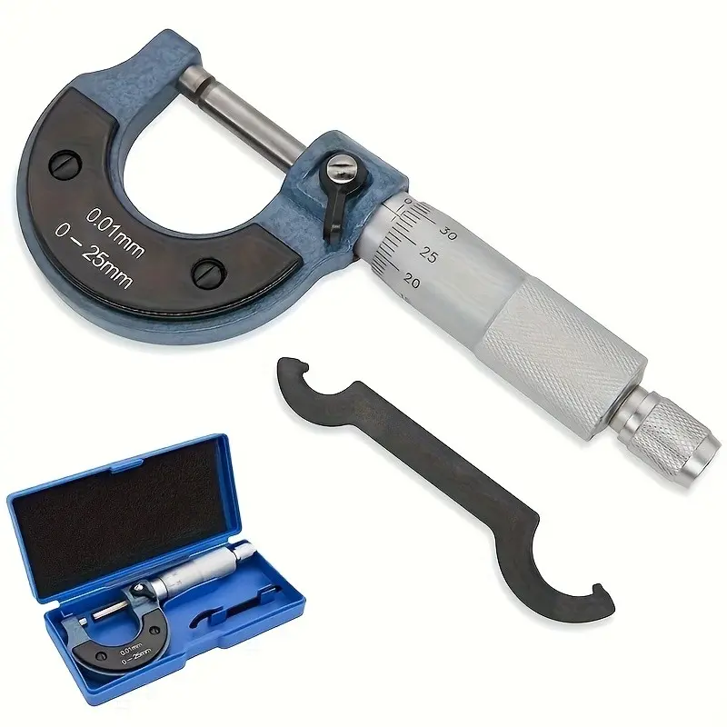 1pcs Outside Micrometer, 0-25mm/0.01mm Precision Machinist Tool, Hand Measuring Tool, Metal Caliper Measuring Tools, Ratchet Stop, Lock Nut, Non-Slip