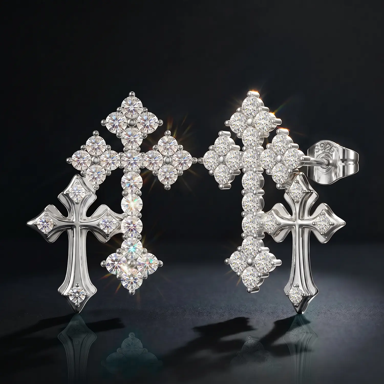 HELLOICE Double Cross Moissanite Earrings Stud Earrings VVS D Color Full Synthetic Moissanite Earrings Jewerly Gift