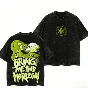 Bring Me The Horizon "Deadly Beauty" Oversized T-Shirt, Washed Retro Rock Band Tee, Double-Printed Lightweight Cotton Crewneck, Casual Streetwear Top, Men’s Graphic Concert Shirt, Soft Comfortable Cotton, Trendy Band Fan Outfit, Gift for Music Lovers