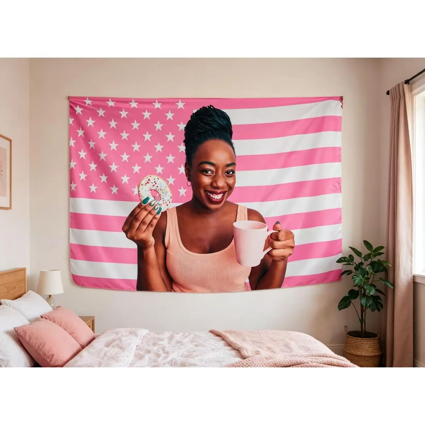 Custom Pink American Flag Photo Tapestry - Personalized Print Tapestry Wall Hanging, Design Your Own Image Poster for Indoor Home Decor, Dormitories, Outdoor Fun